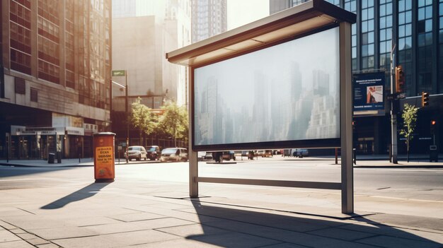 Foto werbeplakat für die bushaltestelle in der stadt schildtafel stockfoto für mockup