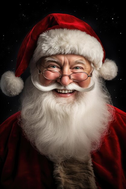 Werbeporträt des freundlichen Weihnachtsmanns, der in der Studioproduktion in die Kamera blickt und lächelt