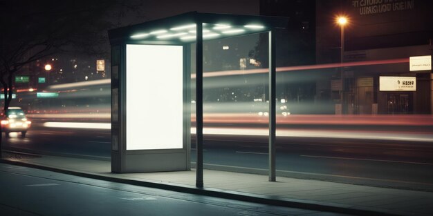 Werbetafel mock-up Ausstellungsfläche an der Bushaltestelle in der Nacht der Stadtstraße