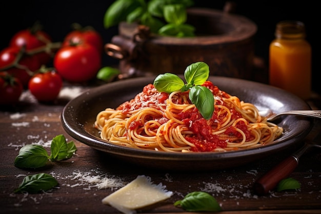 Werbung für Spaghetti Napoli mit Parmesan-Käse traditionelles italienisches Gericht