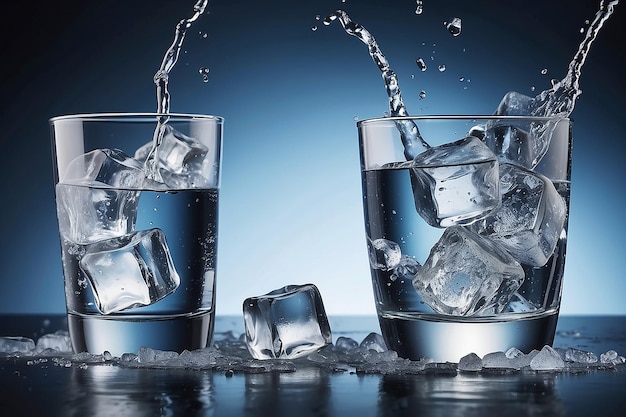 Werbung für Wasser mit Glas und Eis