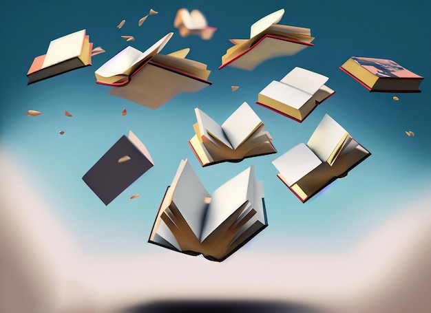 Werfende Bücher, fliegende Bücher, isoliert auf weißem Hintergrund mit Beschneidungspfad