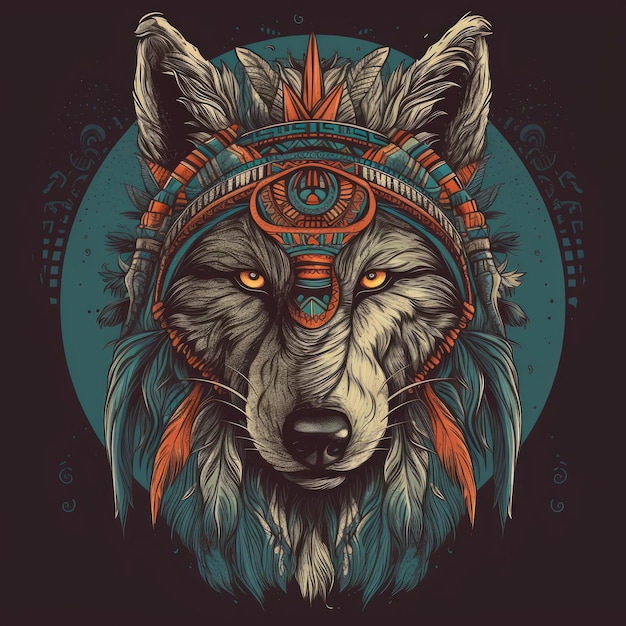 Werwolf-Vektorillustration mit Stammesmarkierungen und Kopfschmuck