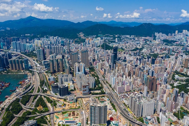 West Kowloon, Hong Kong 03 de septiembre de 2019: Vista superior de la ciudad de Hong Kong