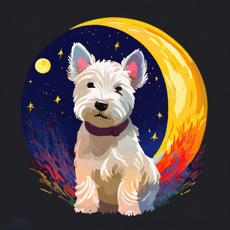 Westie terrier cachorro frente a la luna vector westie terriers cachorro delante de la luna vector colorido