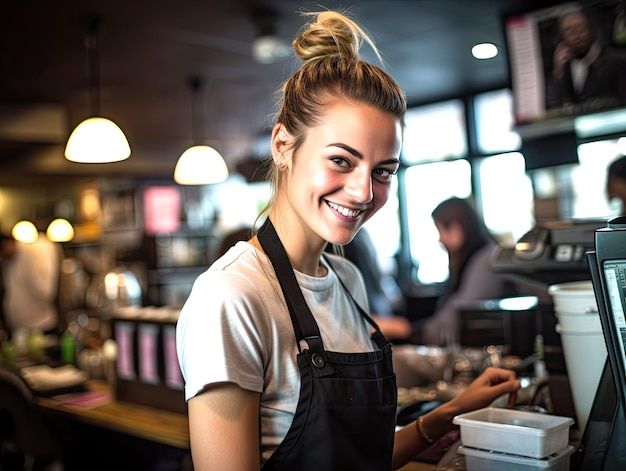 Foto westliche barista, die zu weihnachten im café arbeitet