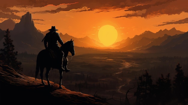 Westliche Landschaft mit der Silhouette eines einsamen Cowboys