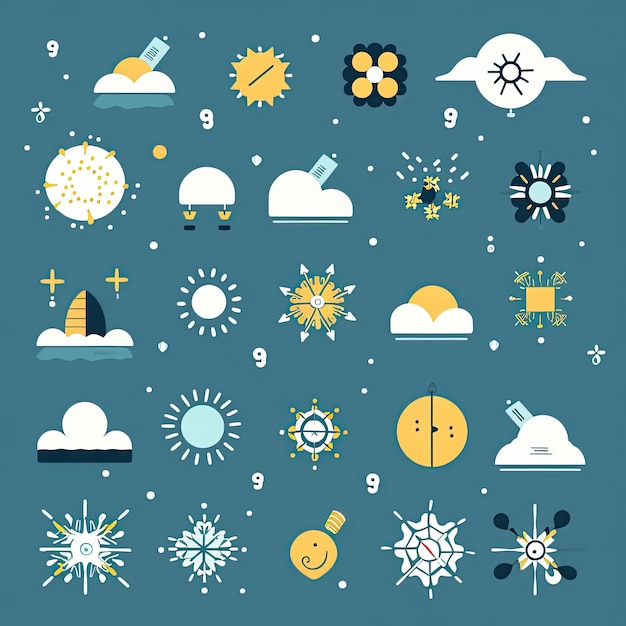 Foto wetter-ikonen ikonen, die verschiedene wetterbedingungen wie sonnenregen und schneeflocken darstellen, generiert mit ki