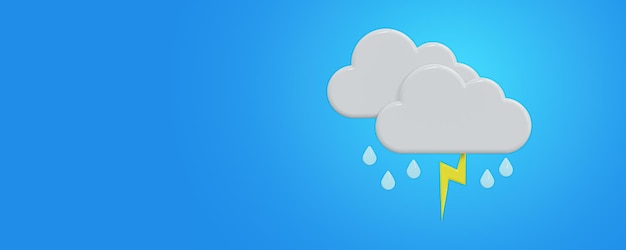 Wettervorhersage 3D-Symbol Gewitterschauer regnerisch Wettervorhersage-Info-Symbol auf blauem Klima Wetterelement Trendiges Banner für Metcast-Bericht Meteo Mobile App Business Web