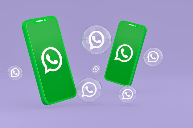 Whatapps-Symbol auf dem Bildschirm Smartphone oder Handy 3D-Render auf lila Hintergrund