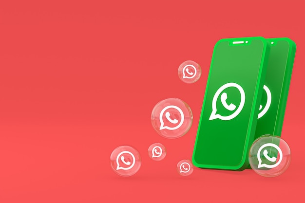 Whatapps-Symbol auf dem Bildschirm Smartphone oder Handy 3D-Render auf rotem Hintergrund
