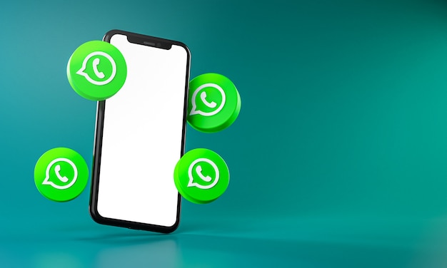 WhatsApp-Symbole rund um das 3D-Rendering der Smartphone-App