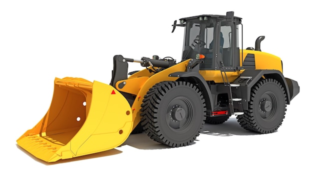 Wheel Loader-Schwerbaumaschinen 3D-Rendering auf weißem Hintergrund