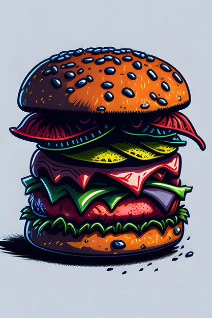 Foto whimsical burger delights uma ilustração colorida de desenho animado hambúrguer generative ai
