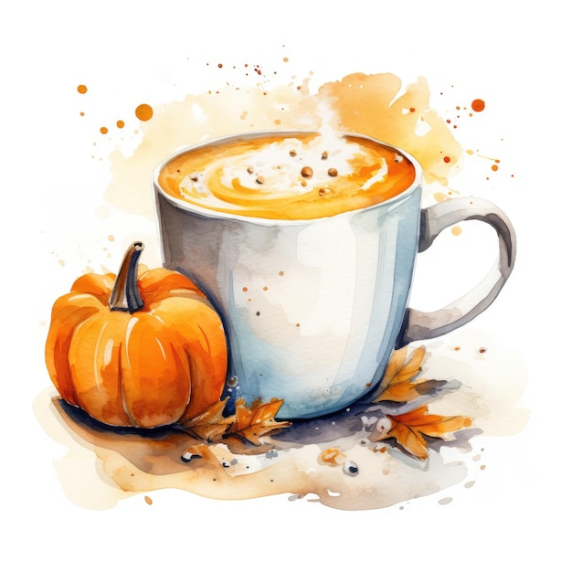 Whimsical Delights Pumpkin Latte Bliss in Enamel Eine Aquarell-Symphonie aus Flecken und Schärfe