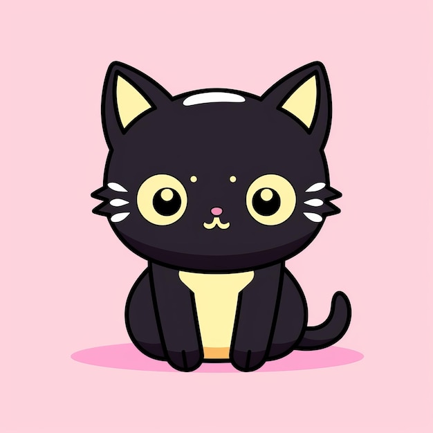 Whimsical Feline Delight Uma ilustração vetorial plana de gato Super Kawaii com contornos pretos em negrito em P