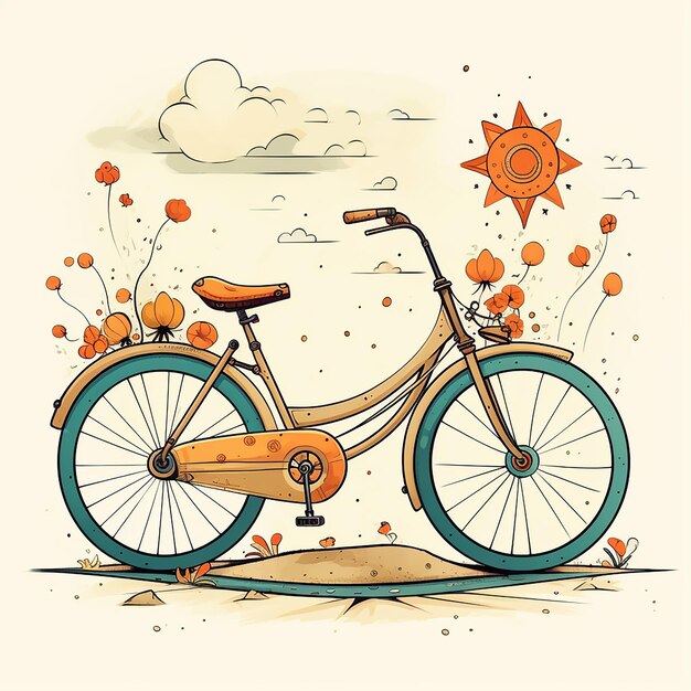 Whimsical Ride Ilustração de bicicleta de desenho animado desenhada à mão