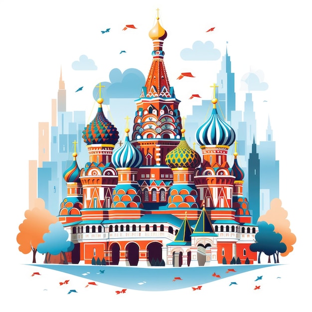 Whimsical Rússia, uma ilustração vetorial vibrante em um fundo branco