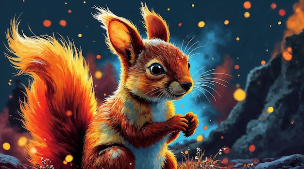 Whimsical Squirrel in a Glowing Forest