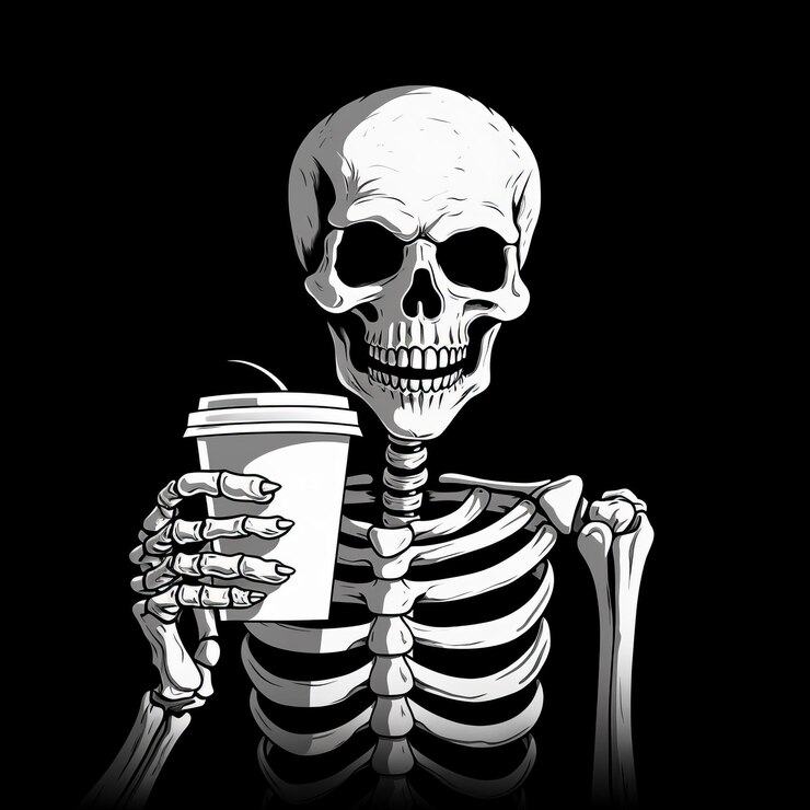 Foto whimsical undead brew a skeleton's java journey (a viagem de java de um esqueleto)