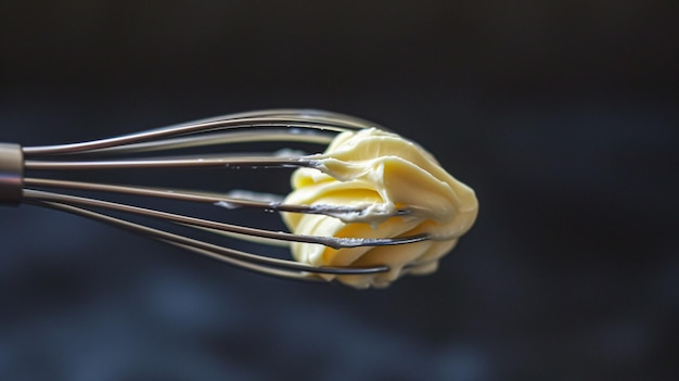 Whisk in einer Schüssel mit cremig gelber Teigbutter oder Marmelade hausgemachtes Backen und traditionelles Essen Landleben