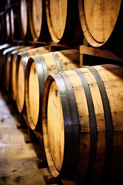 Whiskey, Bourbon, Scotch oder Weinfässer in einer Alterungsstätte