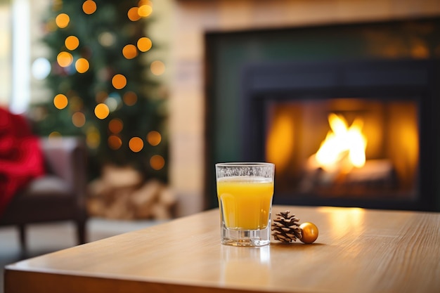 Whiskey-saurer Cocktail in der Nähe des Kamin, gemütliche Winterabendszene