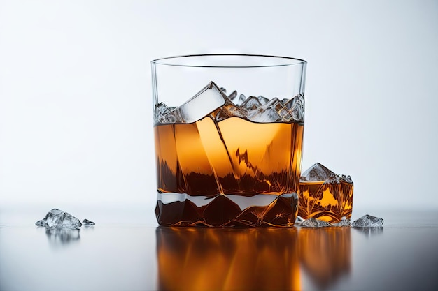 Whisky mit Eis im Glas isoliert auf weißem Hintergrund ai generativ