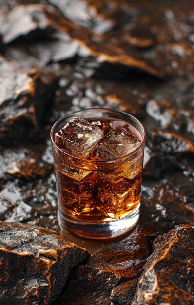 Whiskygetränk und Eis im Stil undurchsichtiger Harzplatten