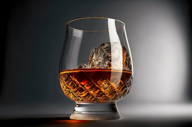 Whiskyglas mit kleiner Menge Brandy auf weißgrauem Hintergrund