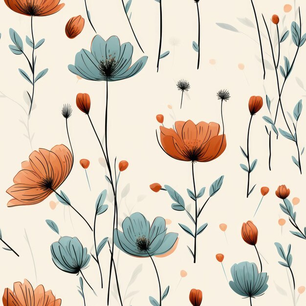 Whispering Blooms Bleistiftzeichnung minimalistischer Einzelblumenmuster auf verschiedenen Hintergründen