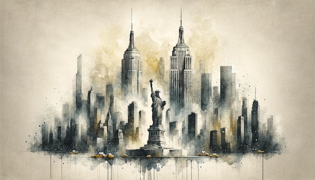 Whispers of the Past Eine AIG-generierte Aquarell-Aufnahme der Skyline von New York City