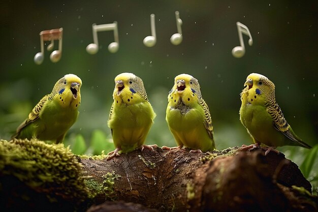 Foto los whistles caprichosos de los budgerigar en el coro