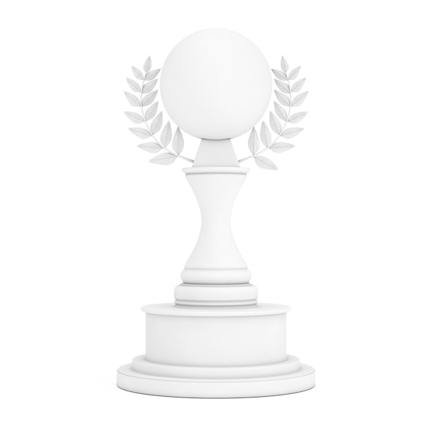 White Award Trophäe mit leerer Kugel und Lorbeerkranz im Clay-Stil 3D-Rendering