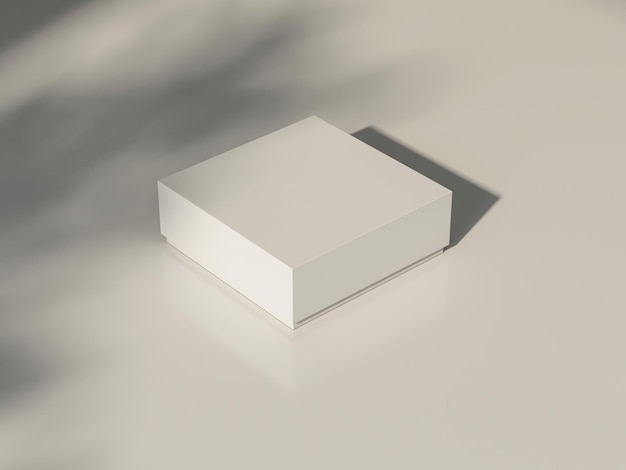 White-Box-Mockup auf weißem Tisch mit Schatten, 3D-Rendering