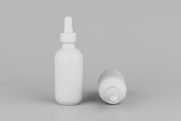 White Dropper Mockup Mehrere Flaschen Blanko-Etikett 3D-Illustration