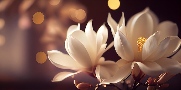 White Magnolia stellata Blumenbanner Nahaufnahme AI generiert