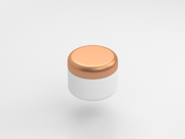 White Plastic Jar Mockup für Kosmetik mit goldener Kappe, Cremeverpackung. 3D-Rendering