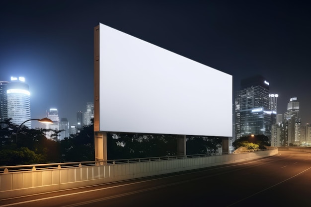 White Road Billboard Stadtbild bei Nacht Seitenansicht 3D-Rendering-Mockup für Straßenwerbung