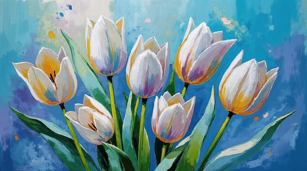 White Tulips in a Vibrant Painting