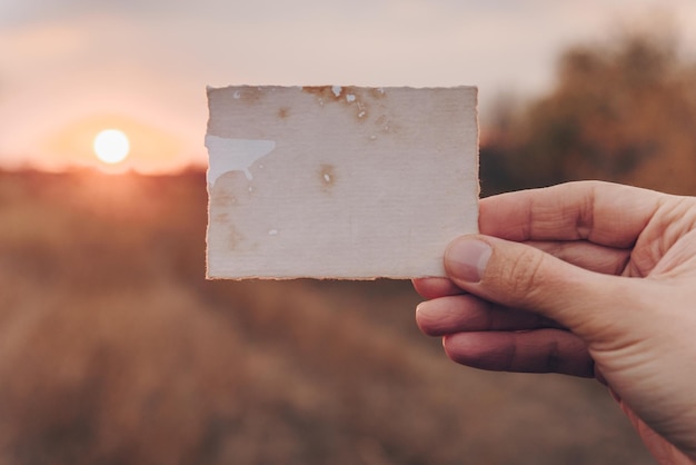 White Vintage Blatt Papier im Sonnenschein backgroundWedding Einladungskarte Atmosphärische Fotografie