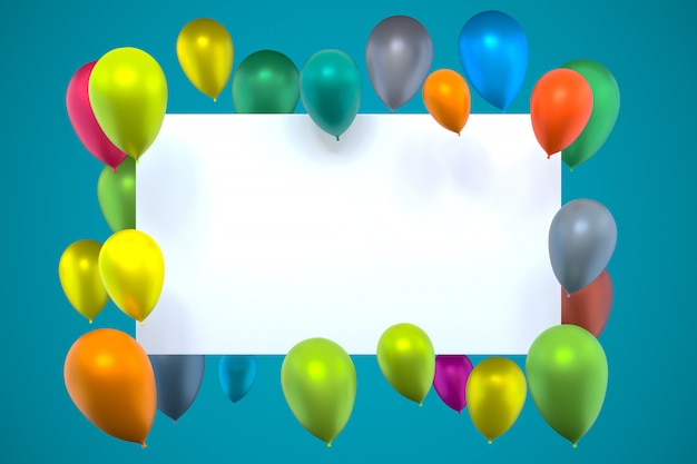 Whiteboard mit bunten Luftballons auf Grün