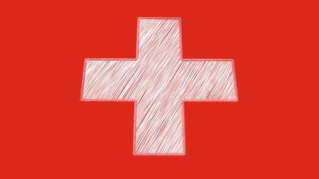 Whiteonred cruza el icono de Suiza Ilustración 3d Bandera de Suiza o efecto de bordado de logotipo Imagen de procesamiento 3D Diseño de bordado de logotipo de Swissgear