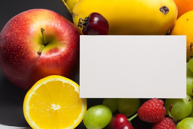 Whitepaper-Mockup, angereichert mit frischem Obst, schafft ein visuelles Fest mit gesundem Design und Lebendigkeit