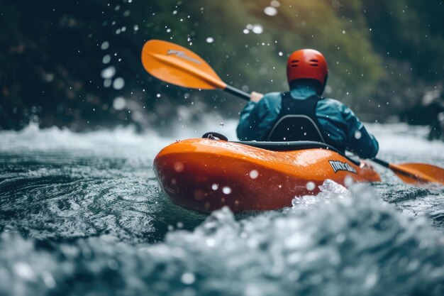 Whitewater-Kajakfahren auf einem Whitewater-Fluss in den Bergen