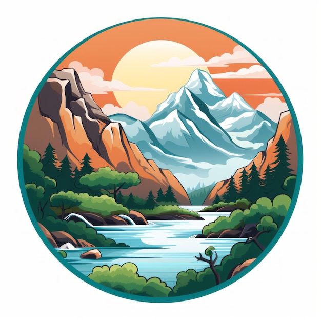 Whittier Mountain, ikonischer Clip-Art-Hintergrund mit Flusswald und Tal