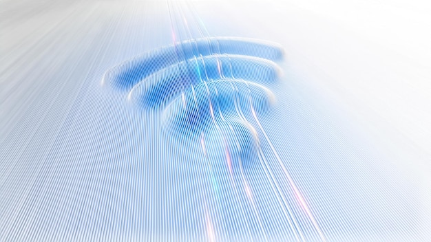 Wi-Fi-Signal auf abstraktem blauem Hintergrund 3D-Rendering-Illustration Hochgeschwindigkeits-Internetverbindung