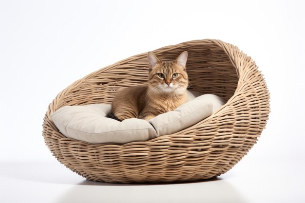 Wickerbett für Katzen, isoliert auf weißem Hintergrund