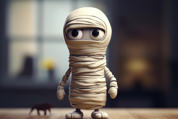Foto wideeyed mummy delight eine niedliche cartoon-mumie, eingewickelt in laken, mit einem bezaubernden gesichtsausdruck