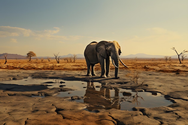 Widerstandsfähiger Riesenelefant navigiert durch trockenes und karges Gelände